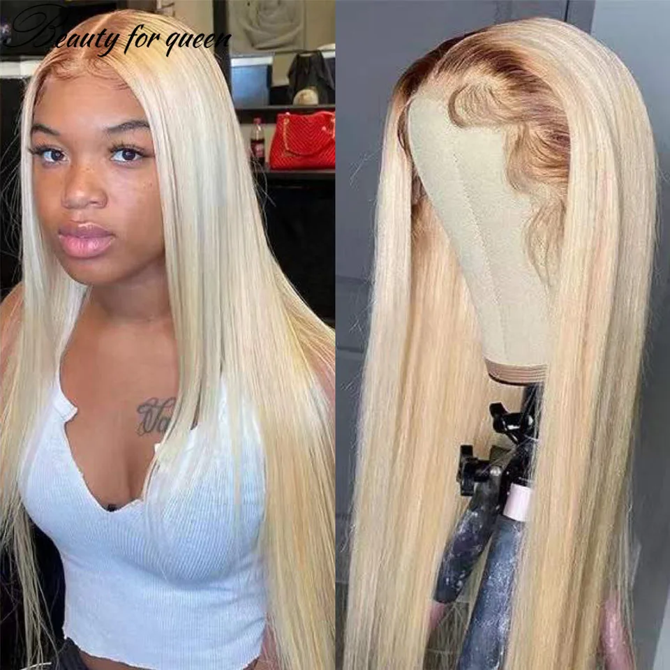 

Blonde Lace Front Human Hair Wigs For Women 4T 613 Straight HD Transparent Lace Frontal Wigs Pre Plucked Brazilian Remy Hair Wig