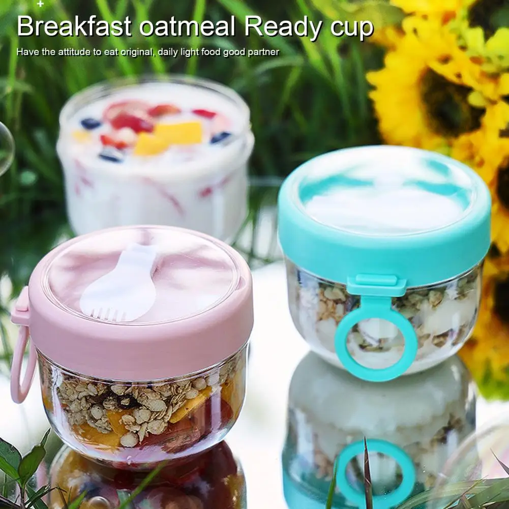 

New Overnight Breakfast Cup Oats Container Spoon Food Storage Portable Jars Home Kitchen Supplies Airtight Oatmeal Cup