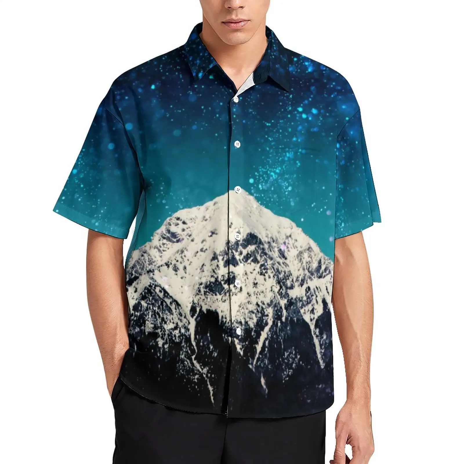 

Galaxy Mountain/повседневные рубашки с принтом звездного космоса; Рубашки для отпуска; Гавайские Модные мужские блузки с принтом; Большие размеры