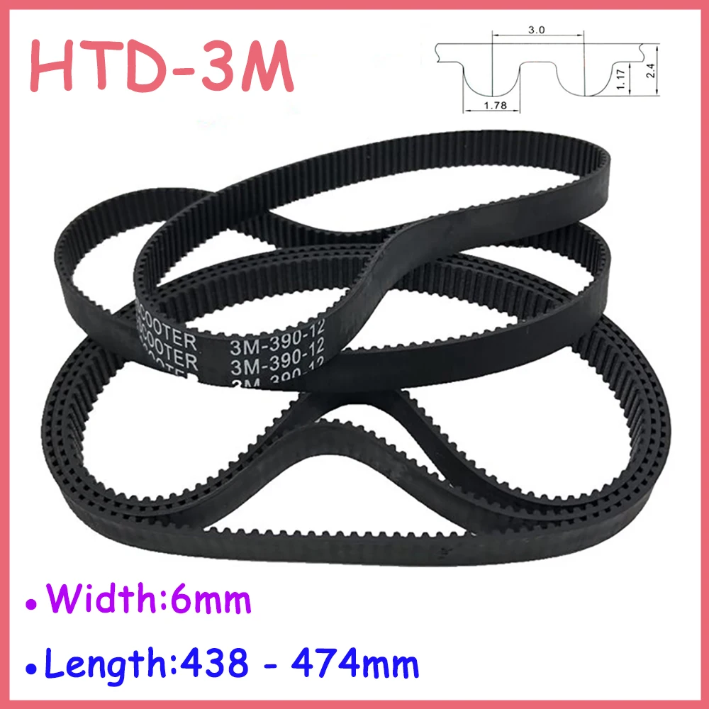 Купи Width 6mm HTD-3M Rubber Closed Loop Timing Belt Length 438 441 444 447 450 453 456 459 462 468 474mm Drive Belt Pitch 3mm за 95 рублей в магазине AliExpress