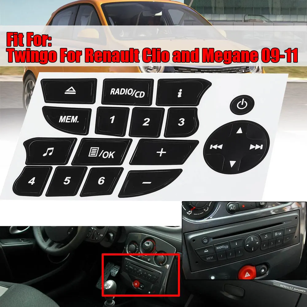 

1/2set Car Button Repair Stickers CD Radio Audio Button Repair Decal Stickers For Twingo For Renault Clio and Megane 2009-2011