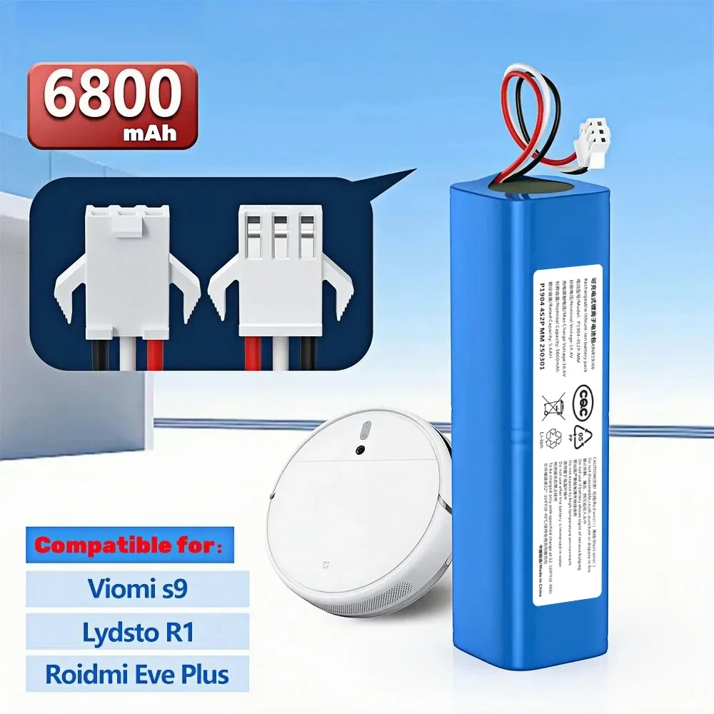 Фото Аккумулятор 14,4 В 2P4S для XiaoMi Viomi S9, Lydsto R1, Roidmi Eve Plus, 5200 мАч/6800 мАч/9800 мАч/12800 мАч литиевый, прочный