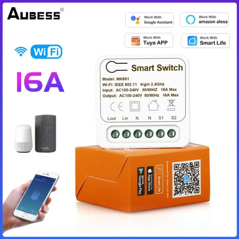 

AUBESS Mini Smart Wifi Switch Supporte 16A/10A 2-way Control Timer Wireless Switches Automation Compatible With Alexa Googl Home