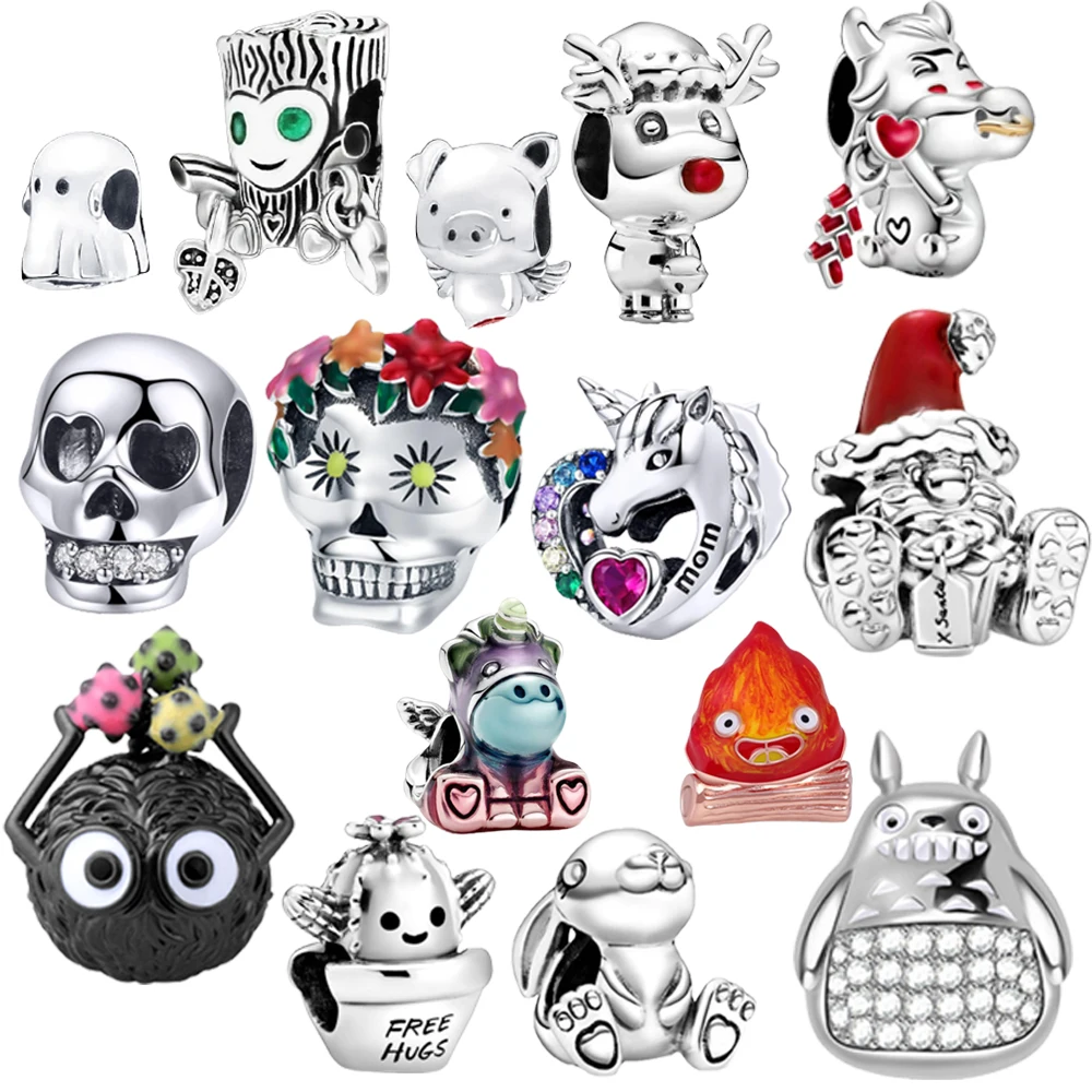 

Женские шармы-бусины из серебра 925 пробы, в виде призрака, дерева, монстры, подходят для браслетов Pandora 925