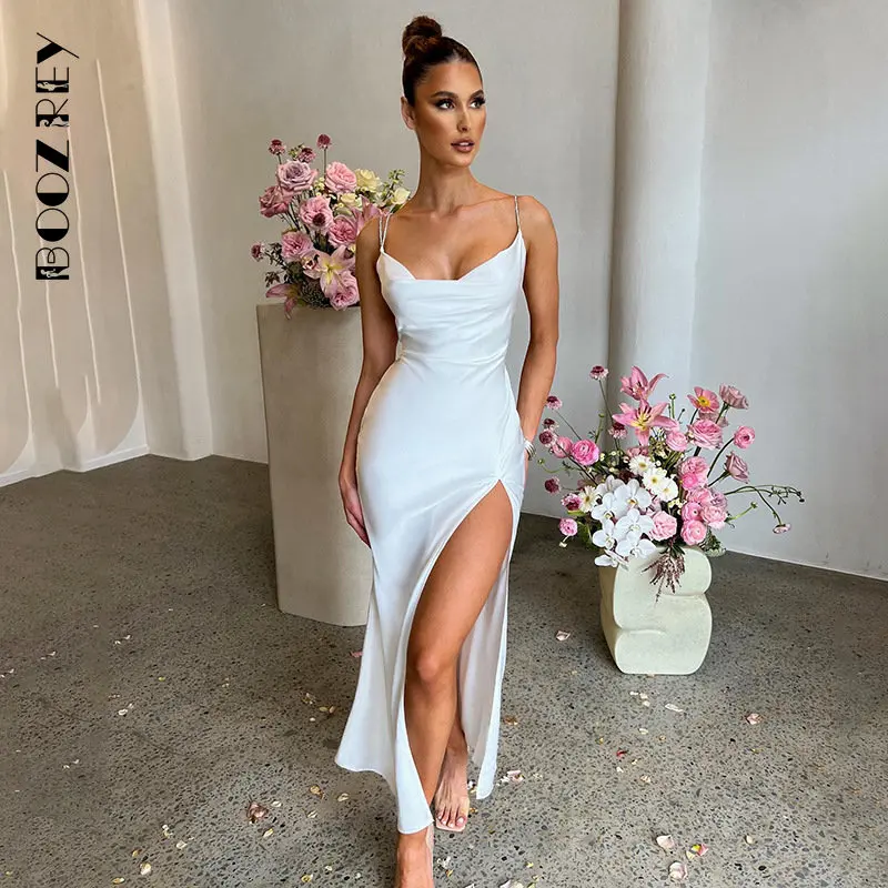 

Элегантное женское платье BoozRey без рукавов с открытой спиной и воротником-качели, темпераментное платье с открытой спиной, Женская Клубная одежда, вечерние платья