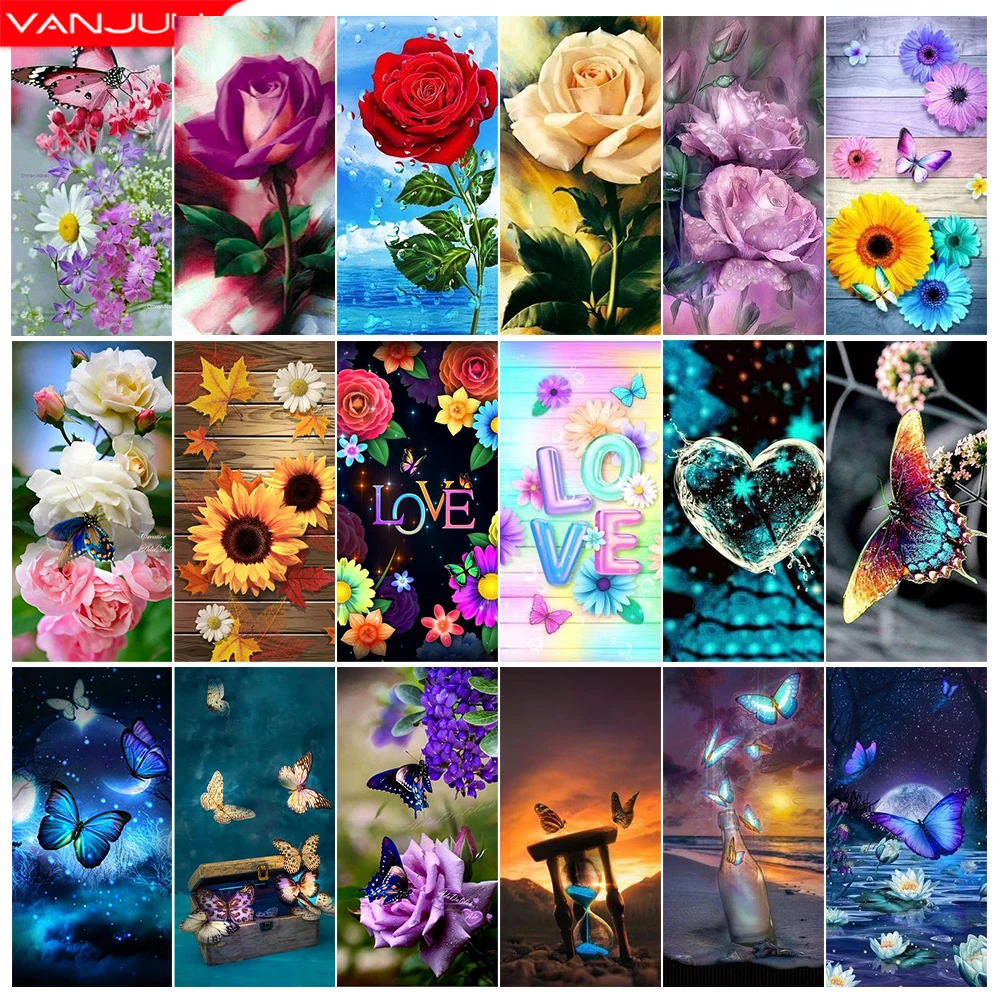 

Flower Diamond Painting Butterfly 5D Cross Diamond Embroidery Kit Full Square/Round Diamond Mosaic Home Decor Scenery DIY Gift