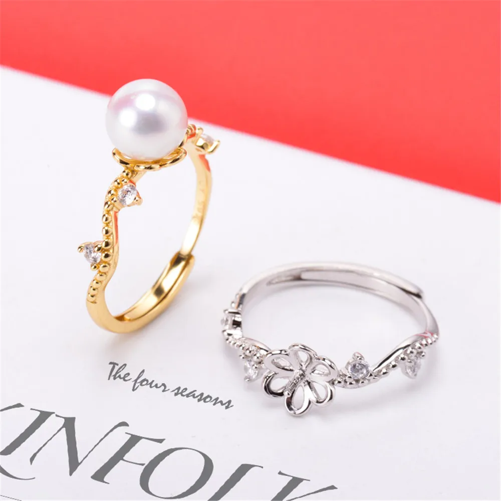 

S925 Sterling Silver Adjustable Pearl Ring Settings Blank/Base For Diy Gold Silver Rings Jewelry Making Accessory No Pearl