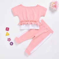 2022 summer kid baby girl clothes pink short sleeve ruffle topspants leggings outfit kids tracksuits for girls clothing set