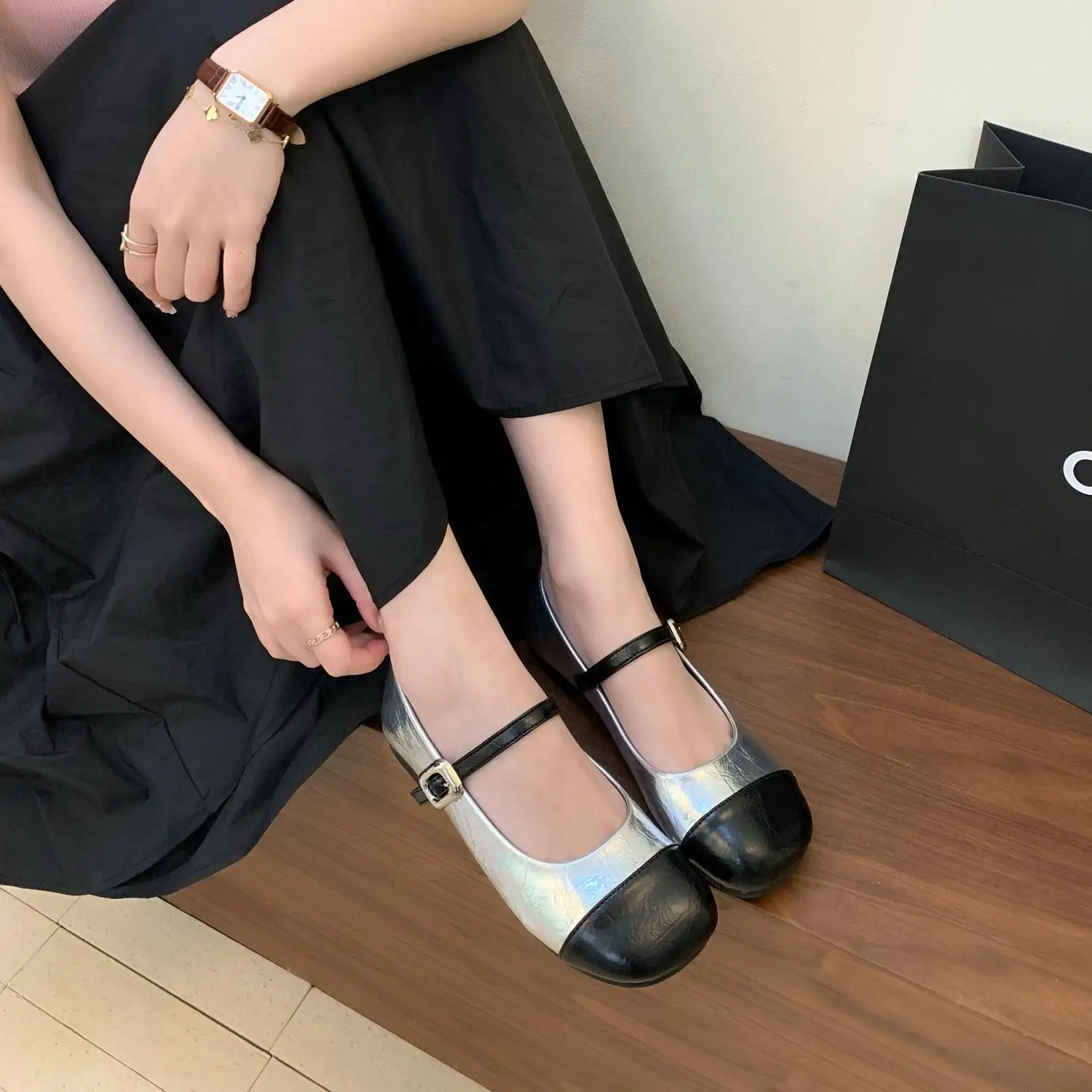 Женские туфли мэри джейн на одном каблуке с круглым носком