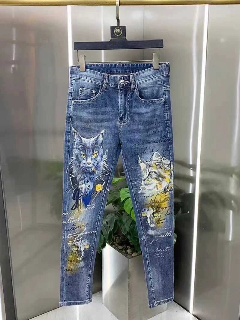 

Мужские Модные джинсы hj0777 2023, подиумная Роскошная Одежда в европейском стиле