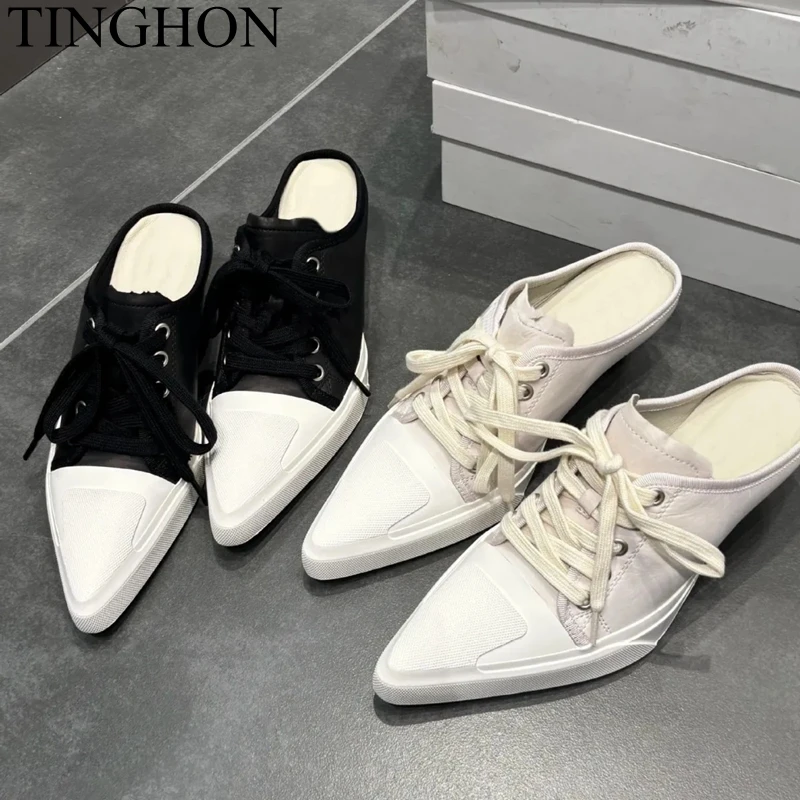 Фото Классические женские кроссовки TINGHON на платформе, парусиновые туфли, персонализированные люксовые кеды на каблуке, повседневные кроссовки на шнуровке для скейтбординга, уличные кроссовки №3