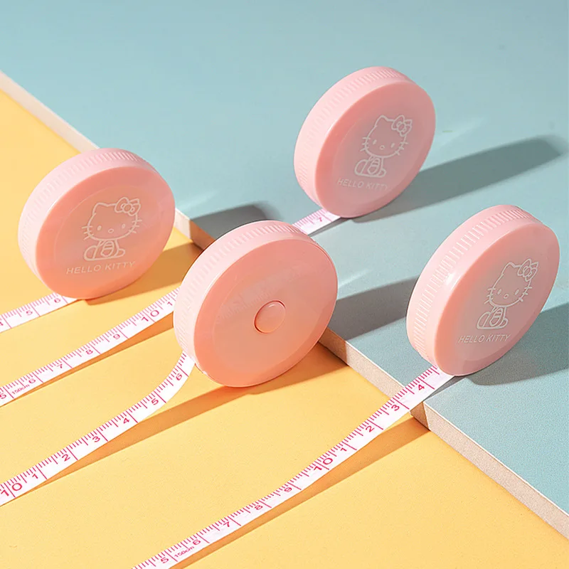 

1.5 Meter Kawaii Hello Kitty Anime Automatic Telescopic Tape Measure Mini Kt Cat Cartoon Leather Tape Measure Women Accessories