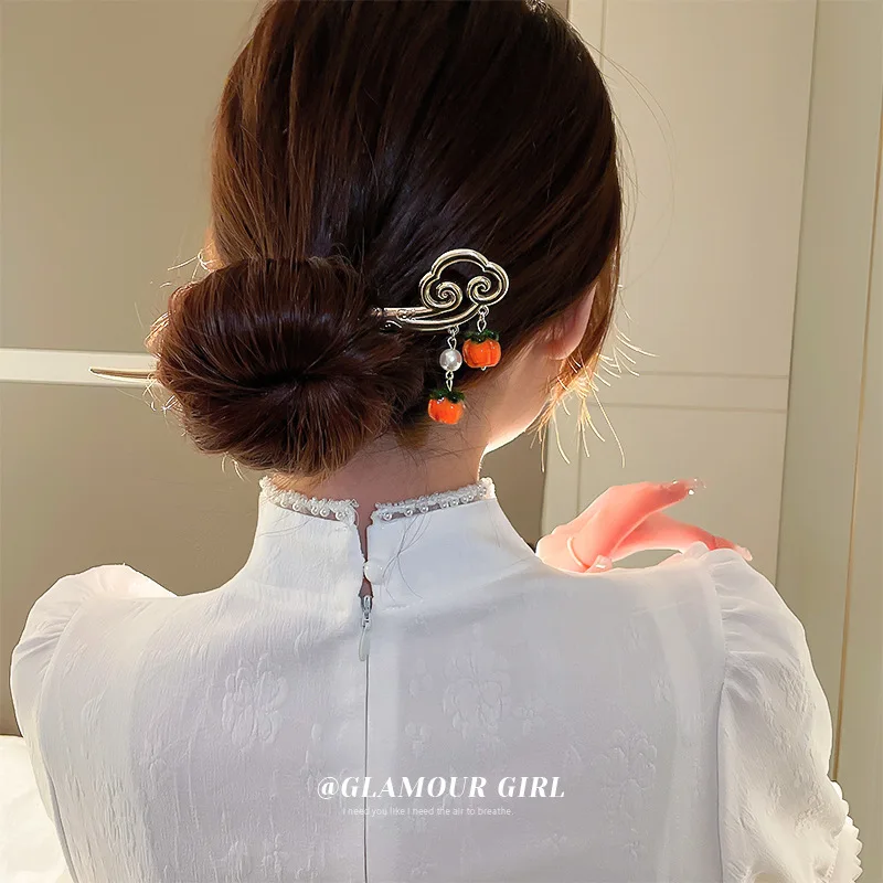 

Minar Chinese Style Persimmon Ruyi Auspicious Clouds Hair Sticks for Women Mujer Retro Gold Color Metallic Hair Clips Headwear