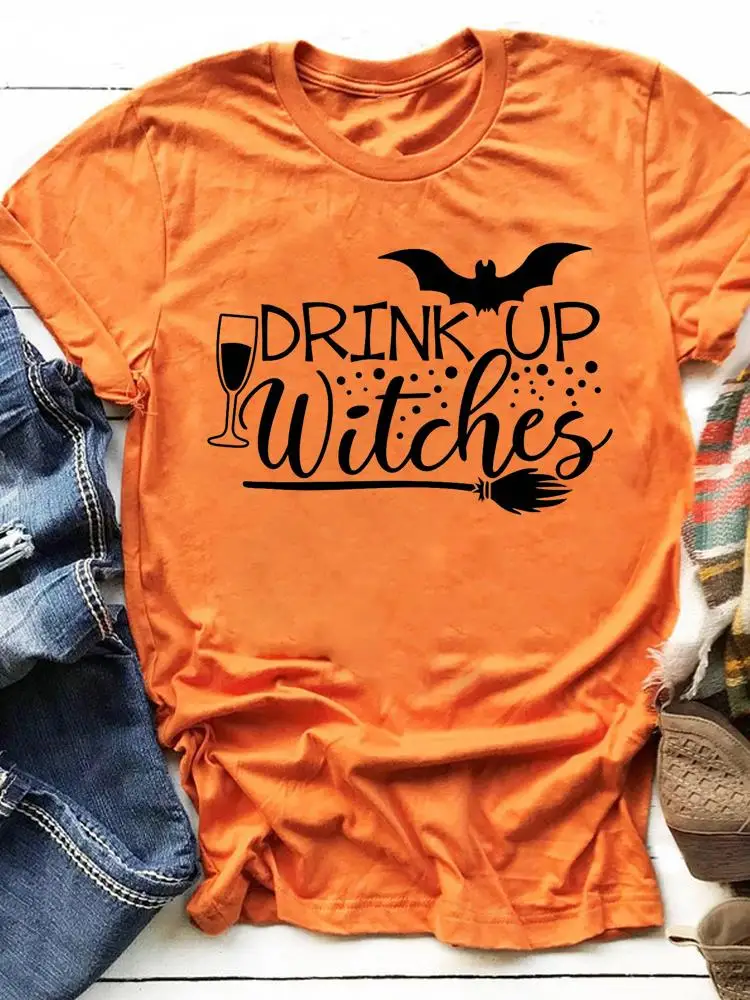 

Fall Autumn Halloween Witch Holiday Trend Fashion Casual T-shirts Clothes Women Female T Clothing Ladies Print Graphic Tee