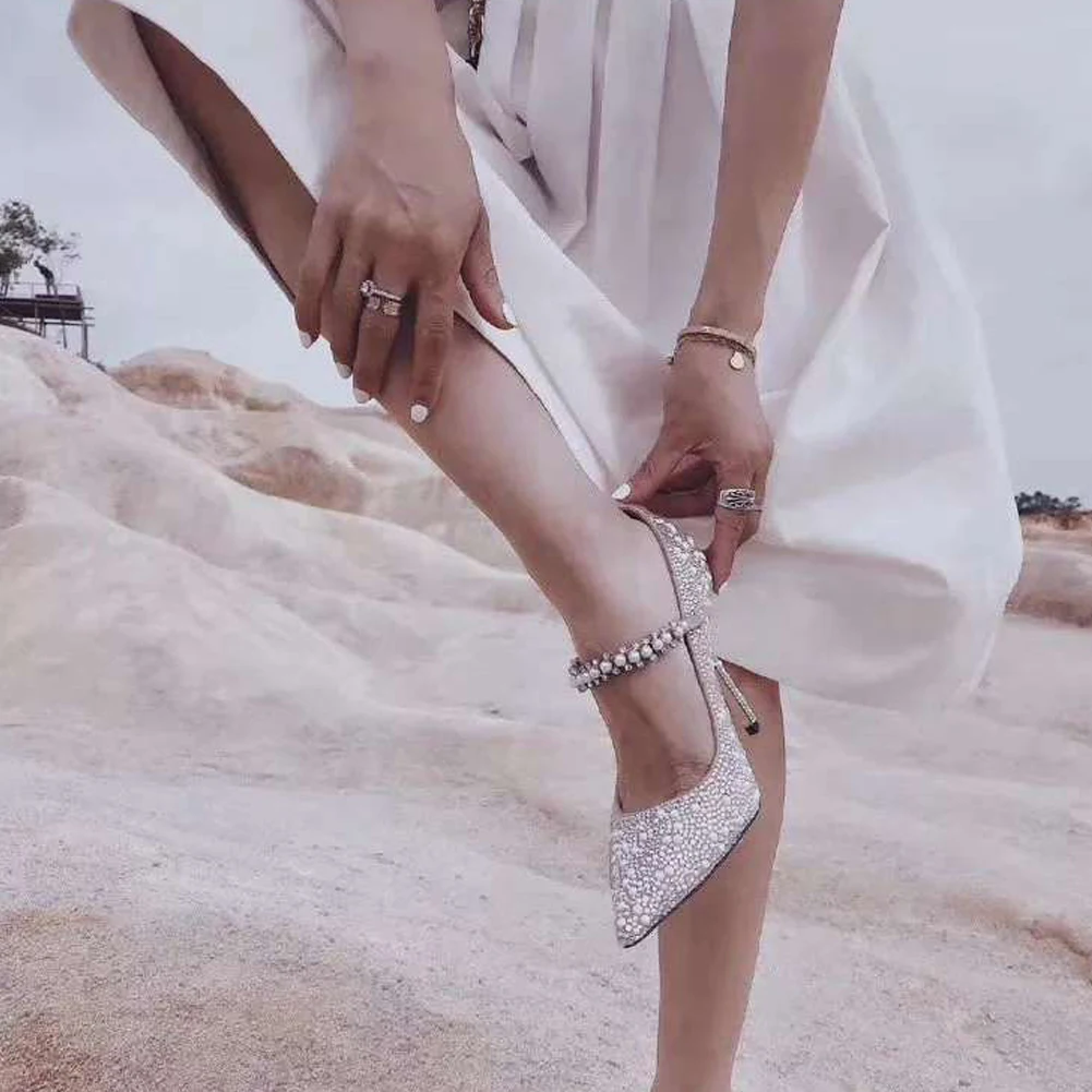 

RIBETRINI Sexy Brand Luxury Pearl Stiletto High Heels women's Pumps Pointed Toe Dress Wedding Party Fashion Shoes For Women