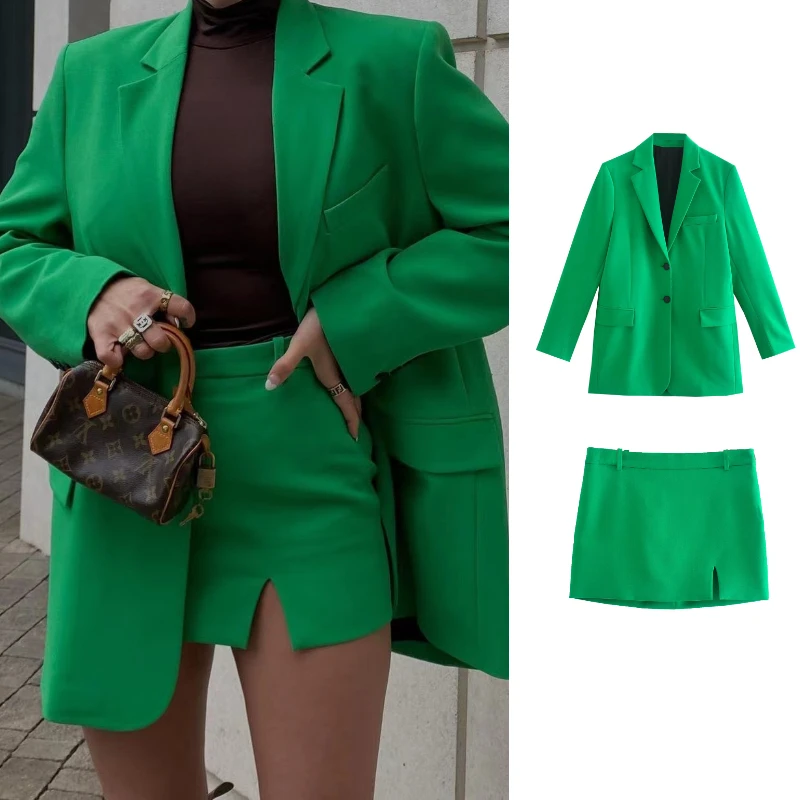 

Za 2022 Chic Green Oversized Long Women Blazer V Neck Pockets Office Lady Fashion Jackets Female Elegant Women Blazer