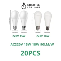 20pcs led bulb lamps a60 e27 b22 ac220v 240v high power 15w 18w suitable for kitchen living room and office
