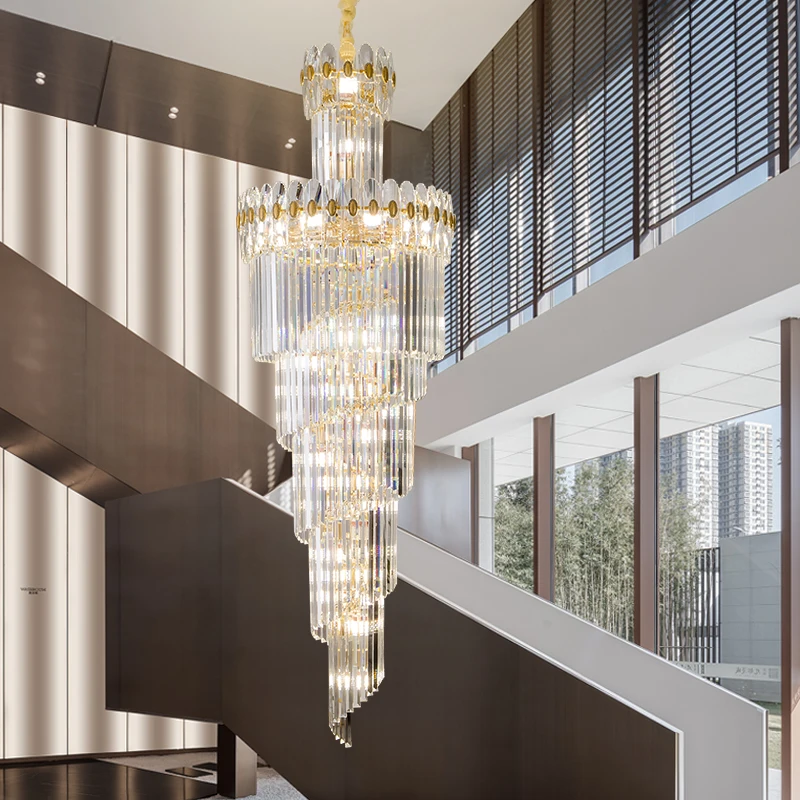 

Staircase Crystal Chandelier Duplex Villa Livingroom Loft Apartment Loft Loft Loft Lift Empty Stairwell Rotating Long Chandelier