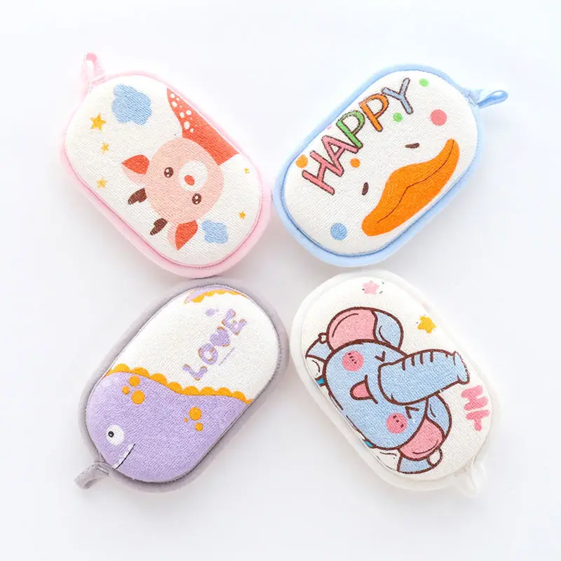 1 Pc Cute Cartoon Animal Baby Bath Sponge Children Kids Kawaii Bath Sponge with Hanging Ring Babies Adults Bath Wipe Accessories