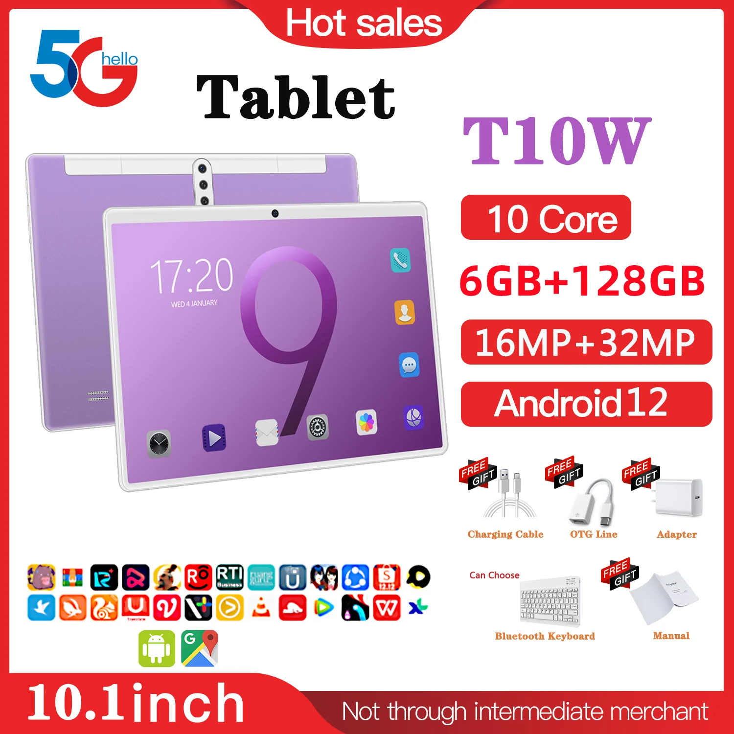 Tablet PC 5G 10.1 Inch Global Version 10 Core Google Play 6GB 128GB Pad T10W 8800mAh Firmware IPS With Keyboard Android 10 Face