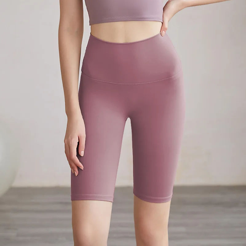 Summer Yoga Shorts Seamless Gym Fitness Shorts Elastic Sports Tights High Waist Push Up Knee-length Pants Workout Running Shorts