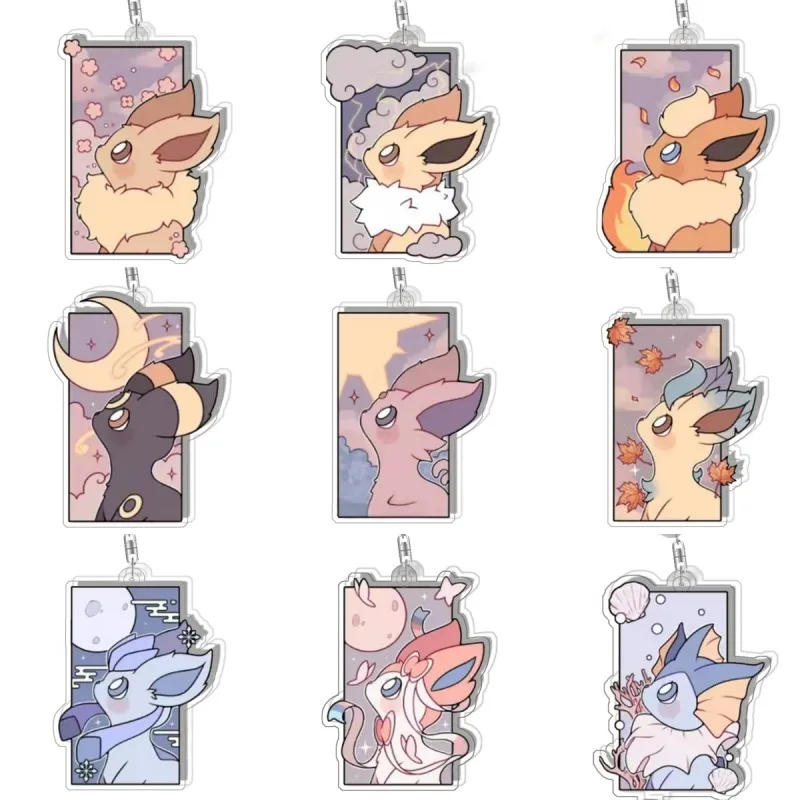 Фото Карманный брелок Eevee Leafeon Sylveon Glaceon Espeon, коллекция аниме-игр, подарки, самодельная акриловая подвеска, товары в стиле аниме №2