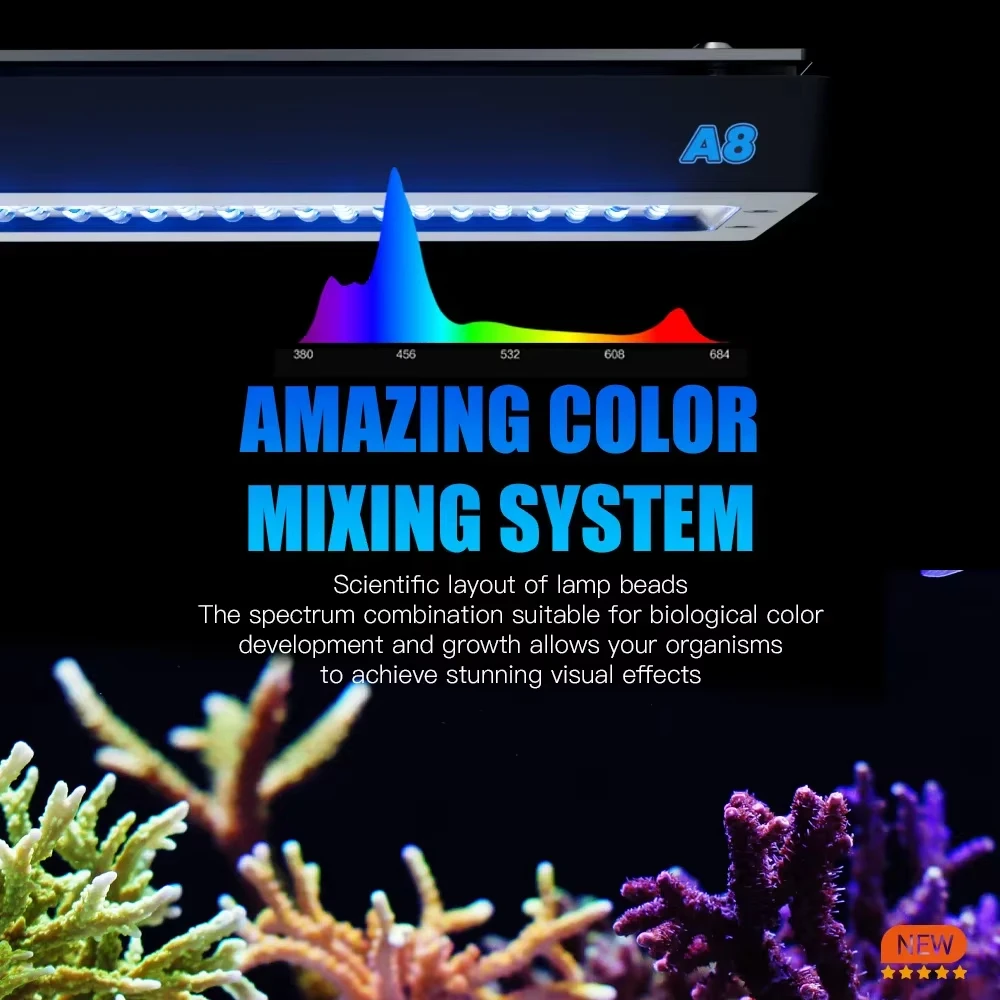 Светодиодный светильник AIPAI 240W для аквариумов и рифовых систем A8SEA8Pro с полным спектром, управлением по Wi-Fi через приложение, для коралловых рифов и морских аквариумов, со светодиодными бусинами (art.: 3920da3ccff21) - 3920da3ccff21