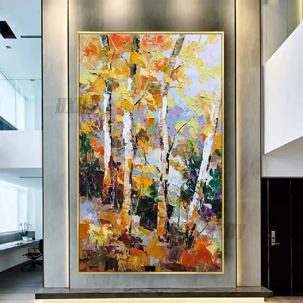 

100% ручная роспись ножом текстурированное дерево масляная живопись на холсте Настенная роспись абстрактный пейзаж настенные картины Декор ...