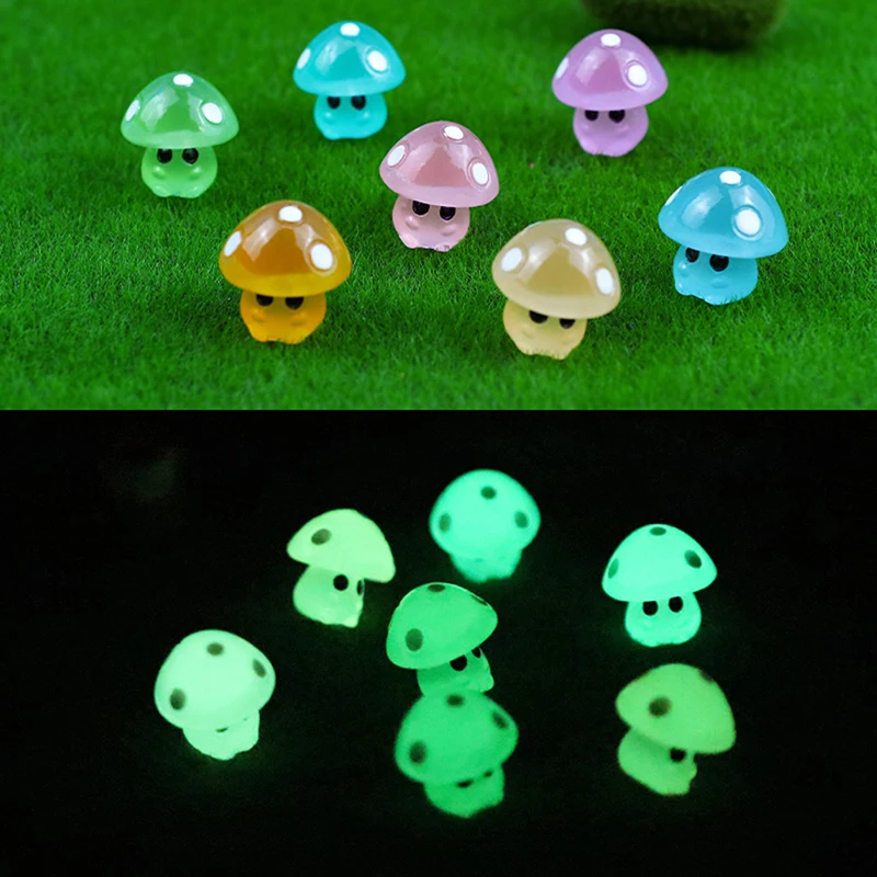 

10 шт., миниатюрные светящиеся мини-фигурки грибов