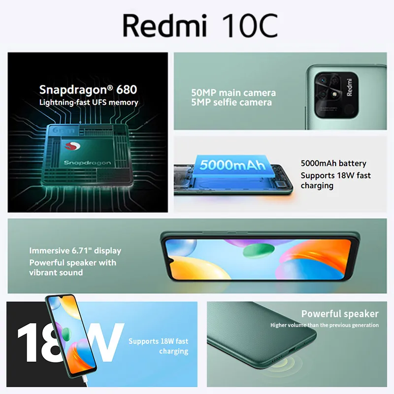 Global Version Xiaomi Redmi 10C Smartphone Snapdragon 680 64GB / 128GB 6.71