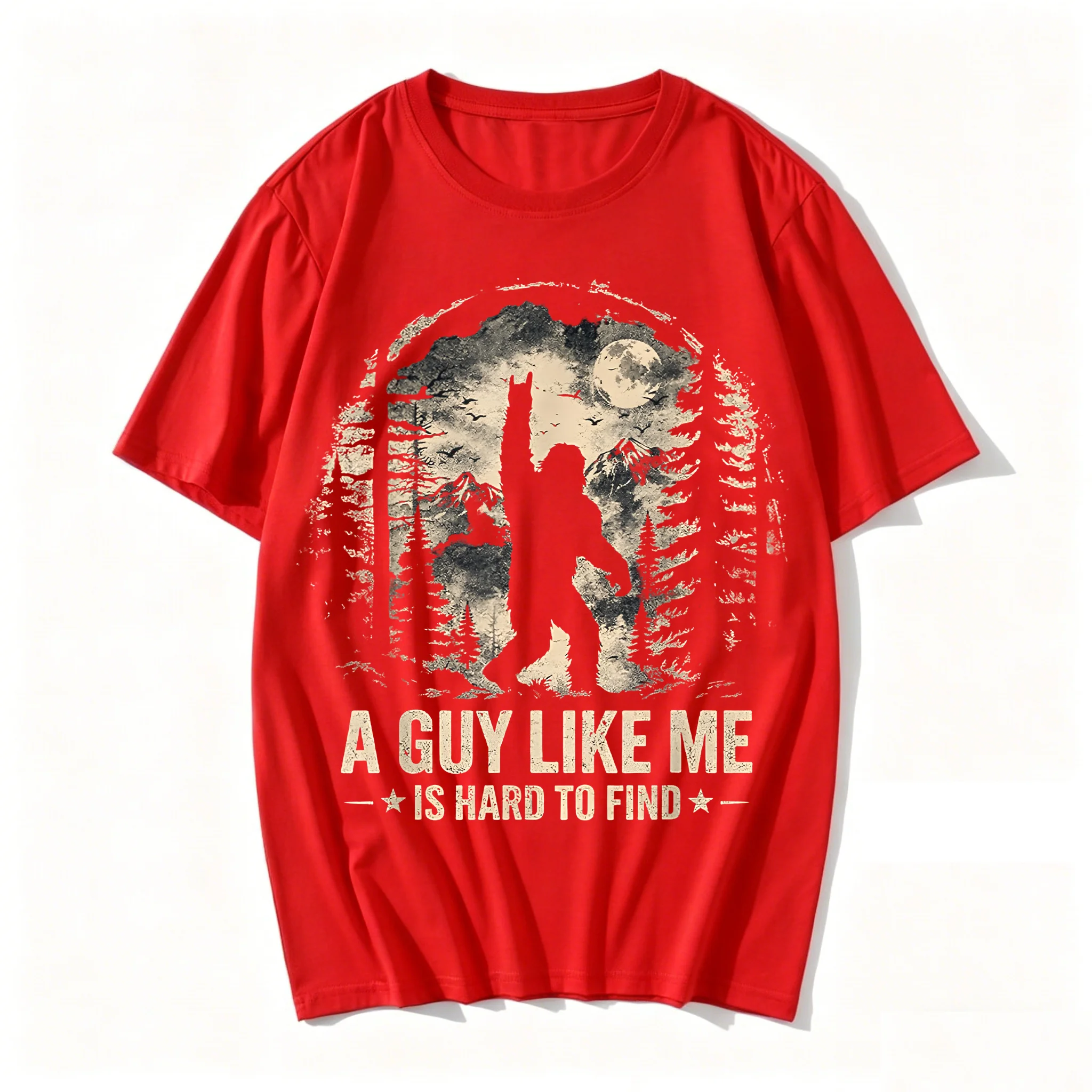 Фото Забавная мужская футболка из чистого хлопка с принтом Big Foot Rock A Guy Like Me is Hard to Find Sasquatch, необычная повседневная модель. №2