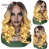 Ombre Yellow Colored 13X4 Lace Front Human Hair Wigs For Black Women Glueless Transparent Remy Body Wave Pre Plucked Brazilian