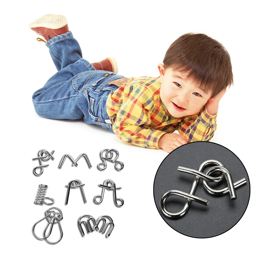 

8Pcs/Set Metal Montessori Puzzle Wire IQ Mind Brain Teaser Puzzles Children Adults Interactive Game Reliever Educational Toys