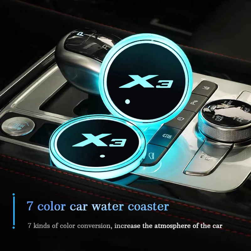 

Luminous Car Water Cup Coaster Holder 7 Color USB Charging Car Logo Led Atmosphere Light For Bmw X3 F25 E83 G01 Car Accessories