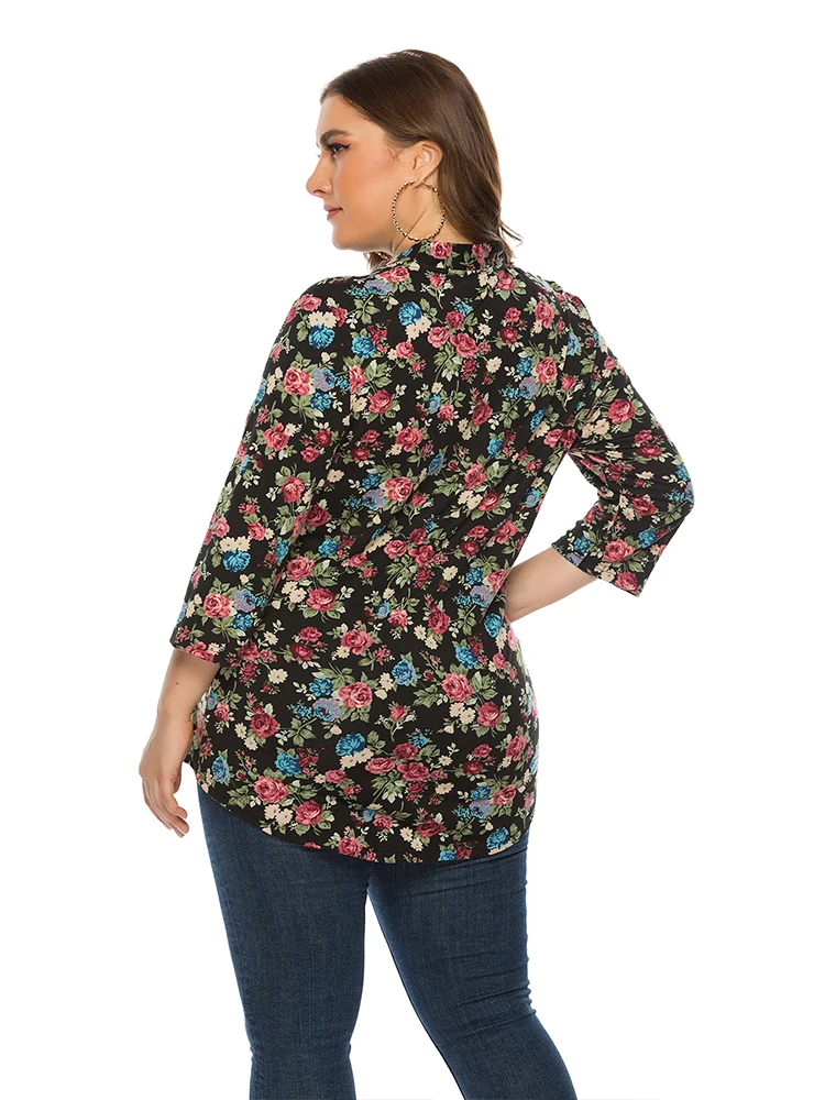 2022 Plus Size Women Clothing Summer Casual Flowers Print T Thirt O Neck For Women's Tunic Peplum Fashion Tops Blouse Tee