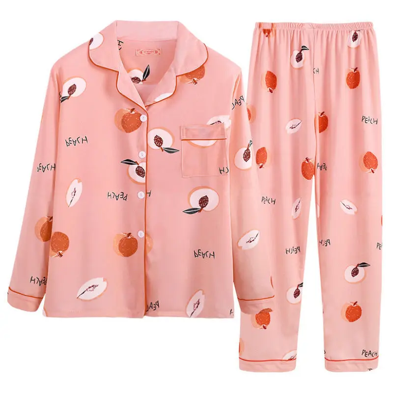 Ladies Autumn Pijamas Women Printed Plaid Pajamas Set Lapel Long-sleeved Trousers 2-piece Home Service Casual Pajamas Sleepwear