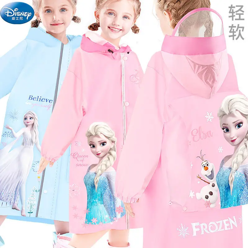 

Disney Children Raincoat Primary School Girls with Schoolbag Child Baby Cartoon Waterproof Reflective Poncho Rain Gear Frozen