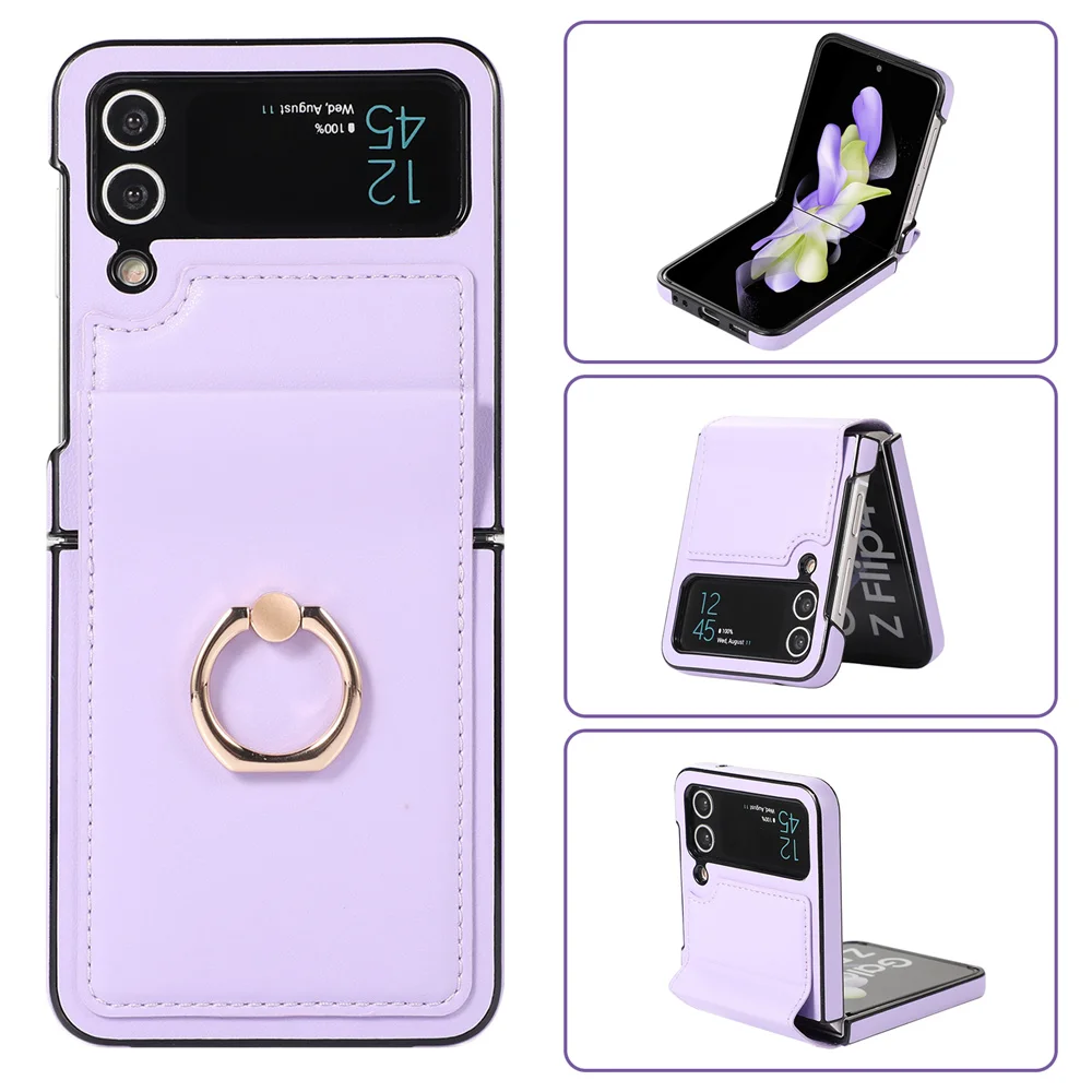 

For Samsung ZFlip 4 3 Luxury Leather Ring Holder Case for Samsung Galaxy Z Flip 4 3 ZFlip4 Flip4 Flip3 Bracket Shockproof Cover