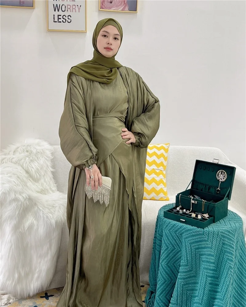 

3 шт., мусульманские комплекты из искусственного шелка