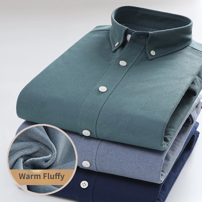 Осенне-зимняя плюшевая Толстая Мужская рубашка с длинным рукавом зеленая