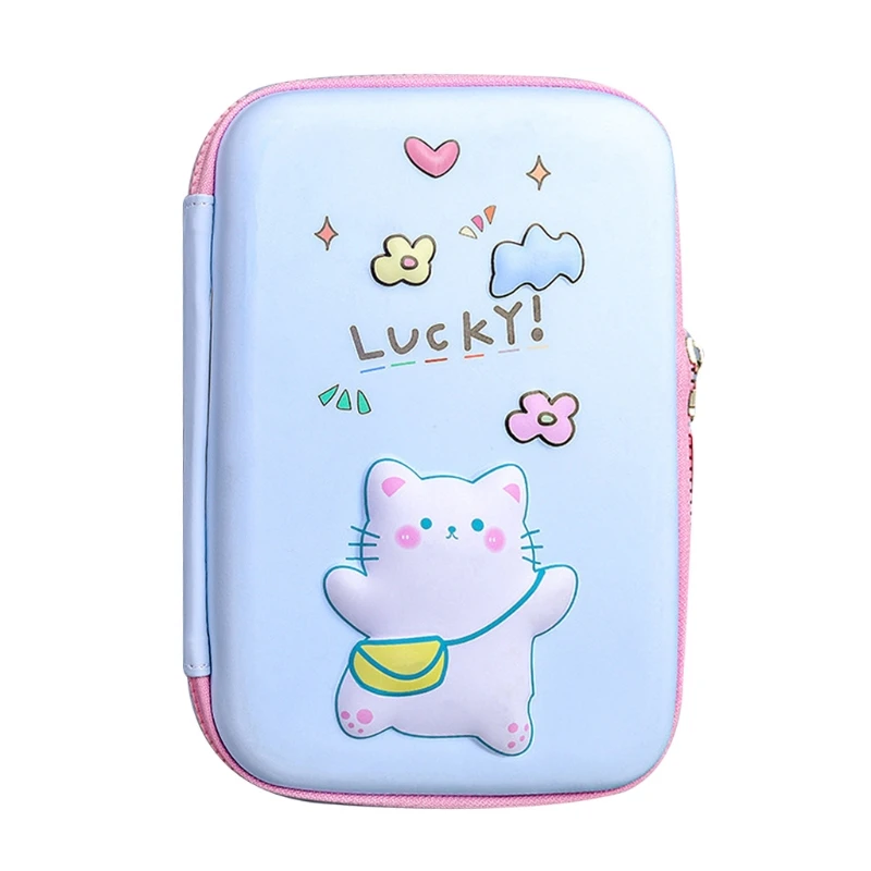 

2022 New Cartoon Lucky Kitten Pencil Case Double Zippers Closure Multiple Compartments Cute Staionery Case Pencil Pouch for Kids