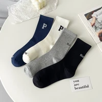2021 european and american high quality brown letter p socks women hip hop fashion harajuku socks cotton alphabet sports socks