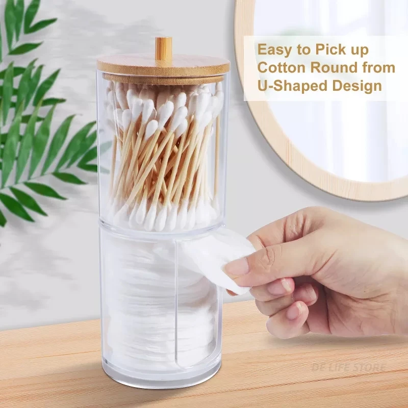 

Makeup Cotton Pad Organizer Bathroom Storage Box For Cotton Swabs Cosmetics Jewelry Makeup Remover pad Container with Bamboo Lid