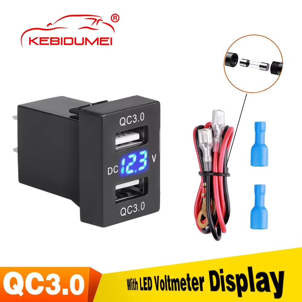 

QC3.0 Car Charger Quick Charge 12V 24V Adapter Dual Usb Corolla Hilux Socket Lighter For Toyota Smart Phone Voltmeter With Wire