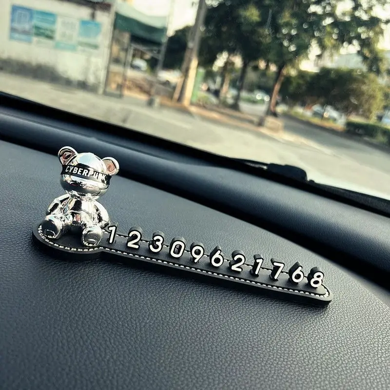 

Позолоченный медведь, временная парковочная табличка с номером, автомобильные украшения для мужчин, милые автомобильные телефонные таблички для девочек