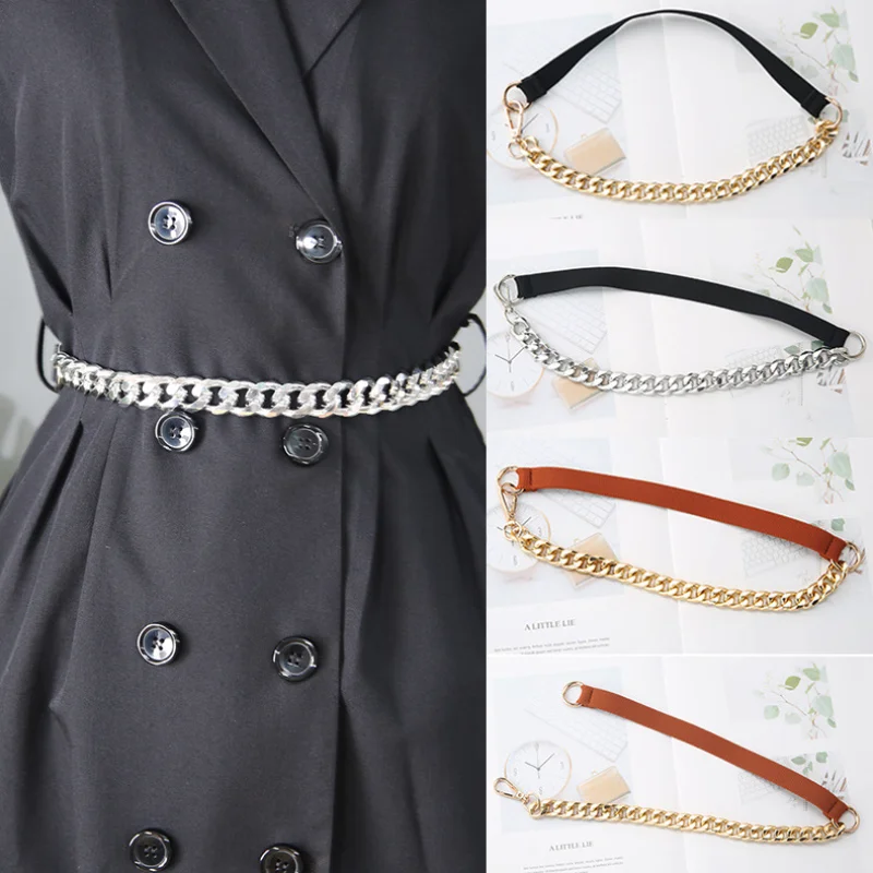 

Golden Chain Belt Elastic Silver Metal Waist Belts for Women High Quality Stretch Cummerbunds Ladies Coat Ketting Riem Waistband