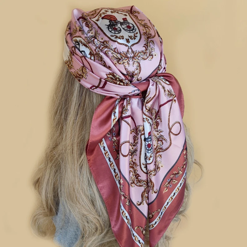 

Headcloth Luxury Sunscreen Silk Scarves Popular Flower 90X90CM Kerchief Four Seasons Square Bandannas 2022 Fashion Print Shawls