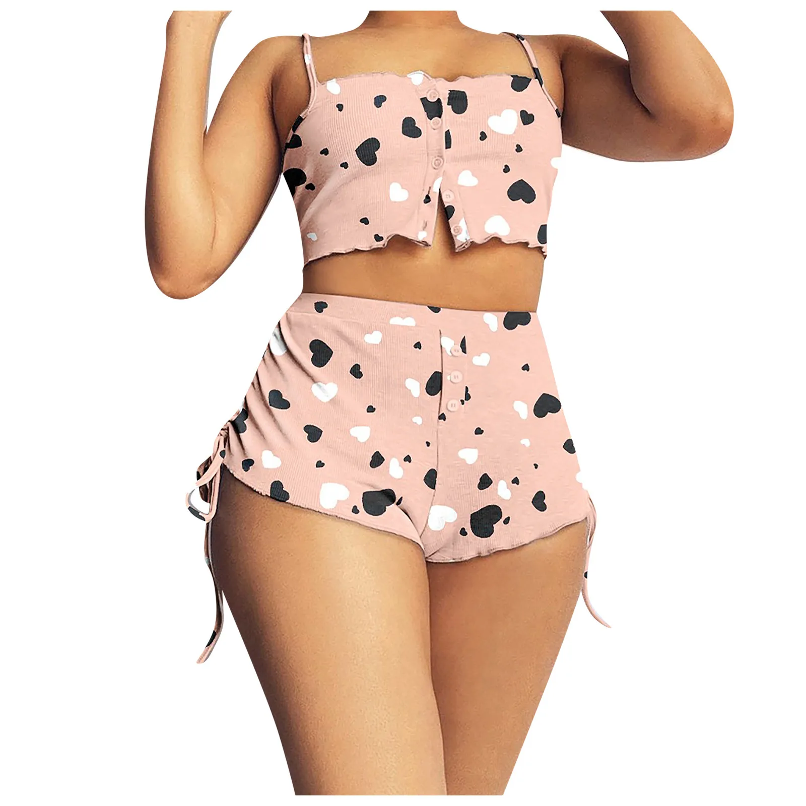 

Cotton Biker Shorts 2023 Ladies Summer Pants Set Sexy Casual Drawstring Fashion Women'S Side Shorts And Printed Top Vest