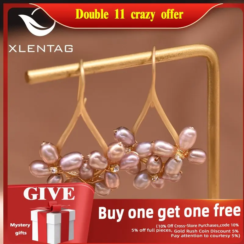 

XlentAg Natural Light Purple Semi-Baroque Pearl Flower Drop Earrings Women Party Gifts Women Earings Hook Funny Jewelry GE0546B