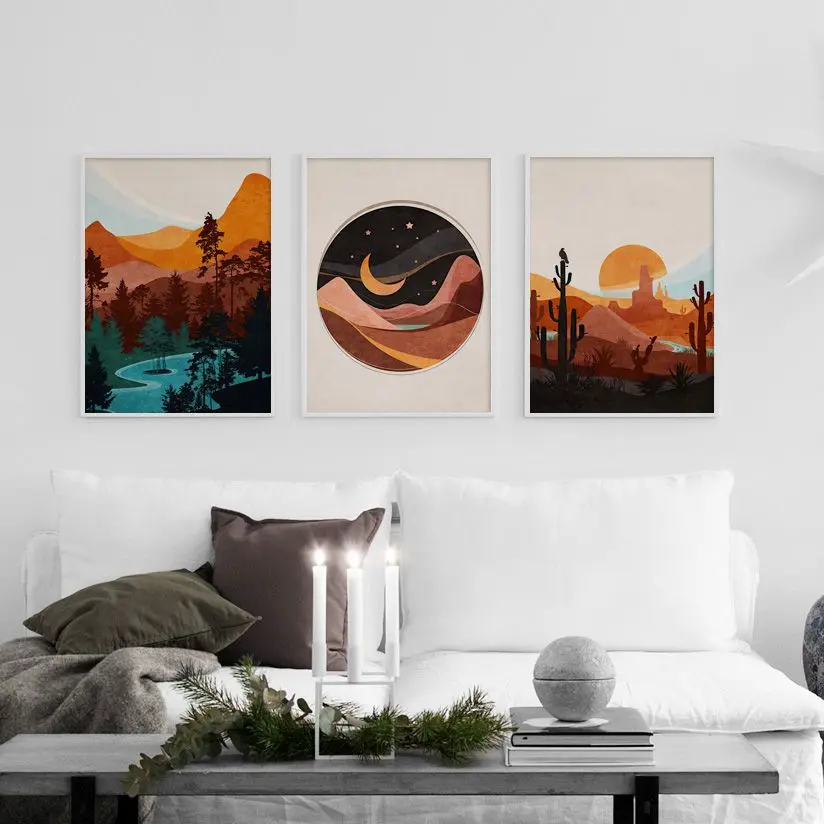 

Abstract Landscape Mountain Sunrise Sunset Cactus Wall Art Print Canvas Painting Nordic Poster Decor Pictures For Living Room